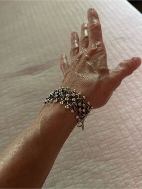 Vintage Mexican Sterling Silver Multi-Link and Ball-Dot Toggle Bracelet